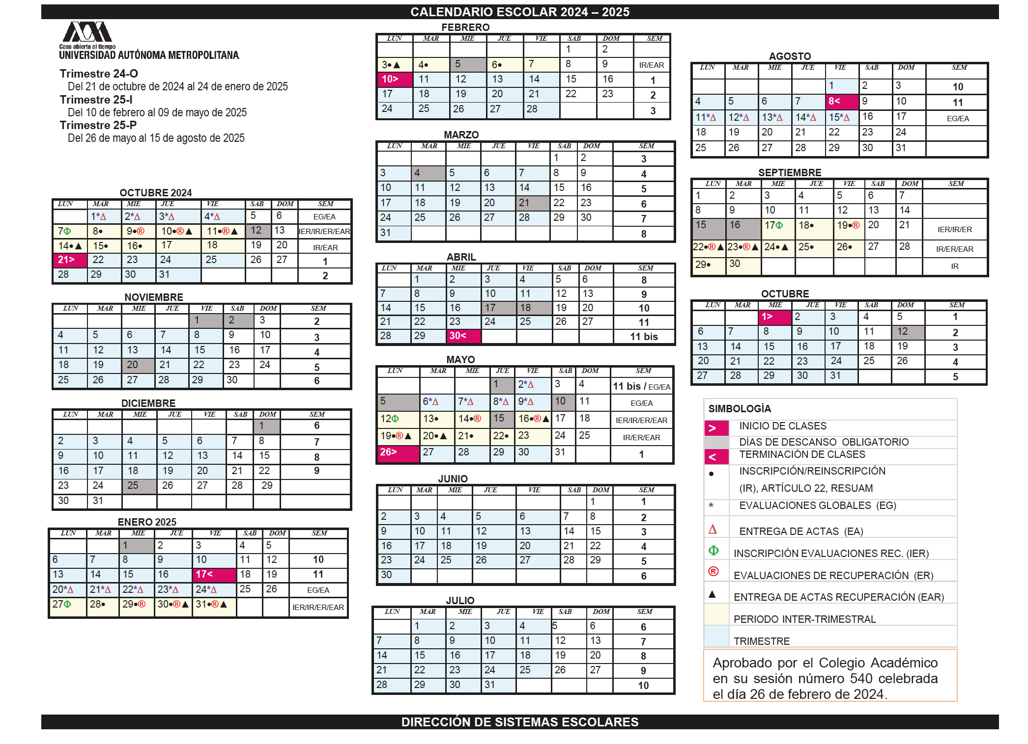 Calendario UAM 2024-2025