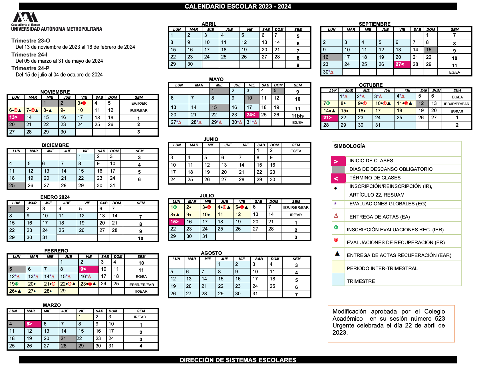 Calendario UAM 2022-2023 y 2023-2024