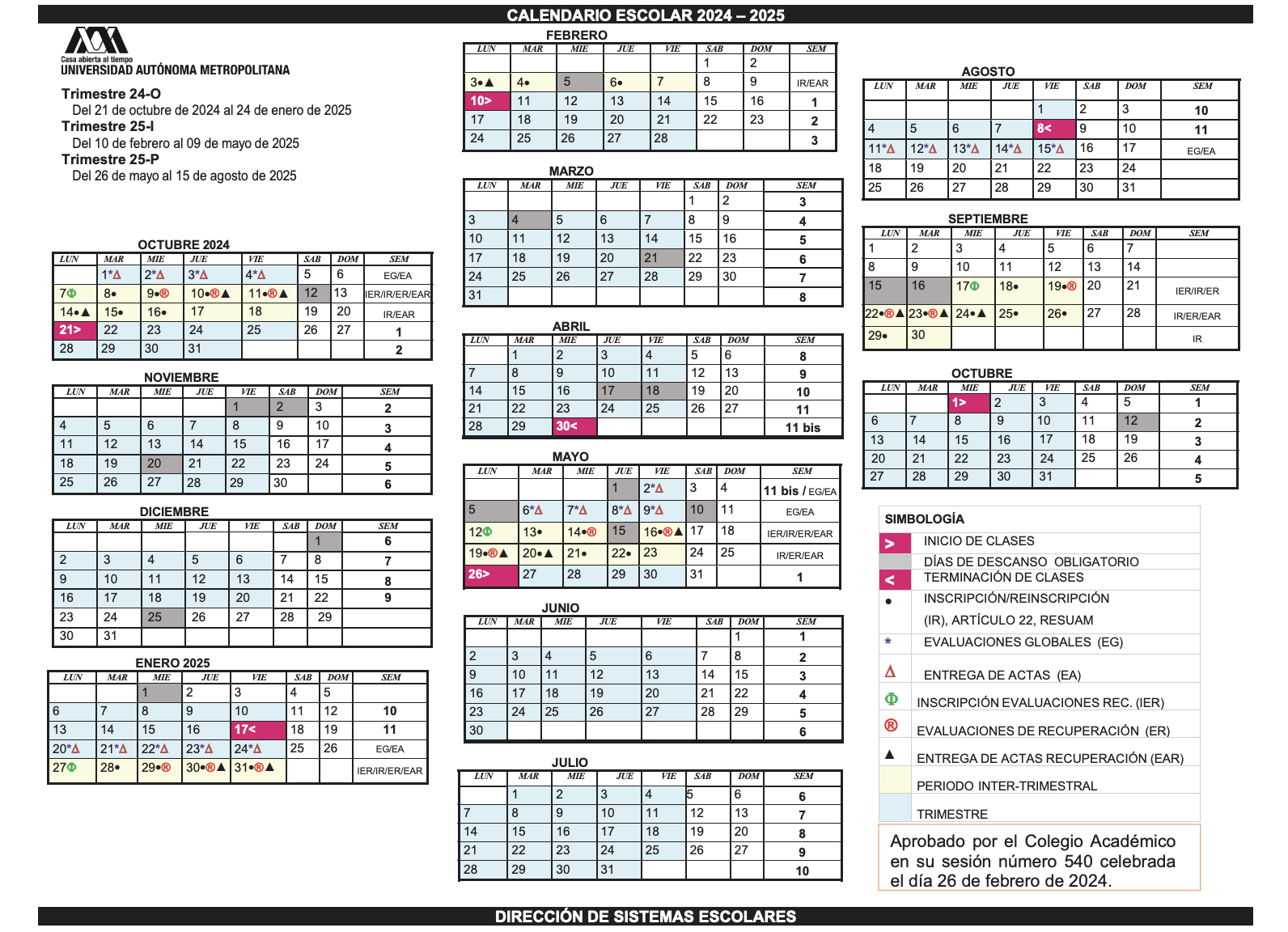 Calendario UAM 2024-2025